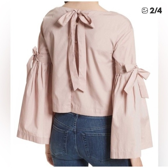 Free People Fairy Boho Women Top Medium Bell Sleeve Pink So Obviously Yours Bows - Picture 3 of 13